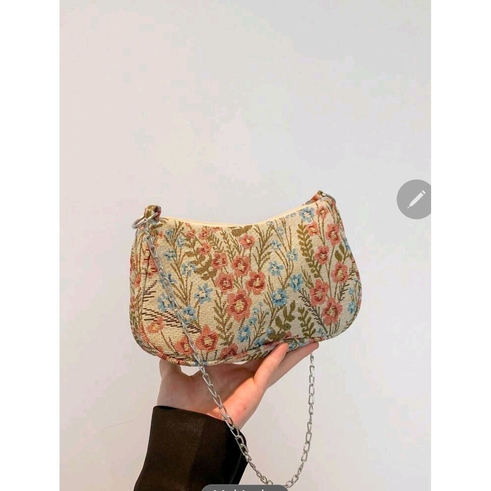 Floral Tapestry Shoulder Bag Small Chain Bag Women Casual Retro Evening Clutch